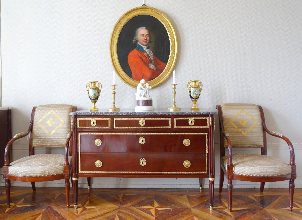 Large Mahogany And Gilt Bronze Commode, Louis XVI Directory Period Attributed To Etienne Avril-photo-6