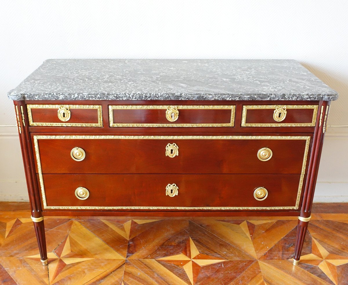 Large Mahogany And Gilt Bronze Commode, Louis XVI Directory Period Attributed To Etienne Avril