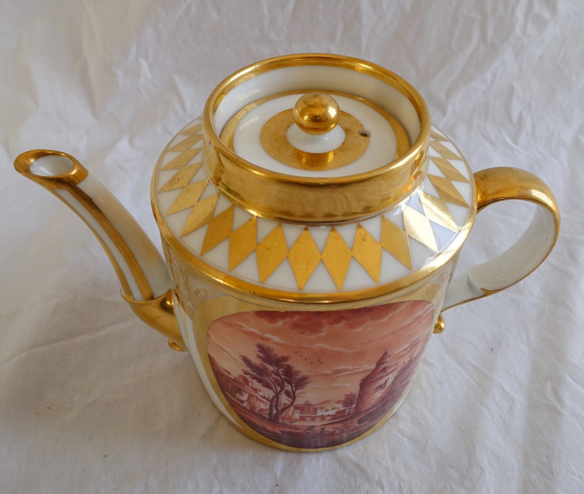 Schoelcher Manufacture - Directoire Empire Period Porcelain Teapot - Camaieu Landscapes-photo-6