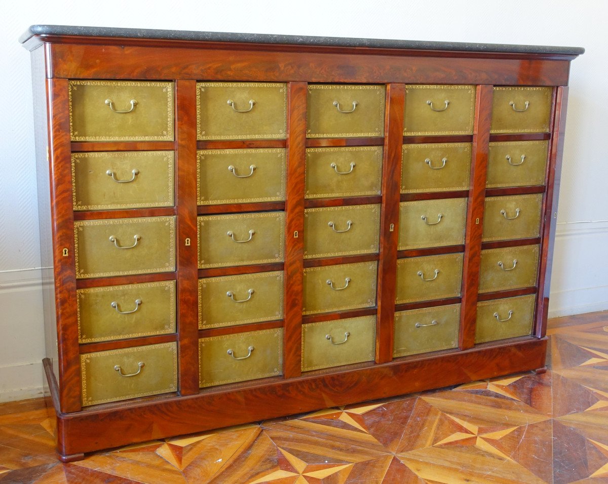 Important Mahogany Cartonnier From The Restoration Period 192cm In Length By 126cm In Height