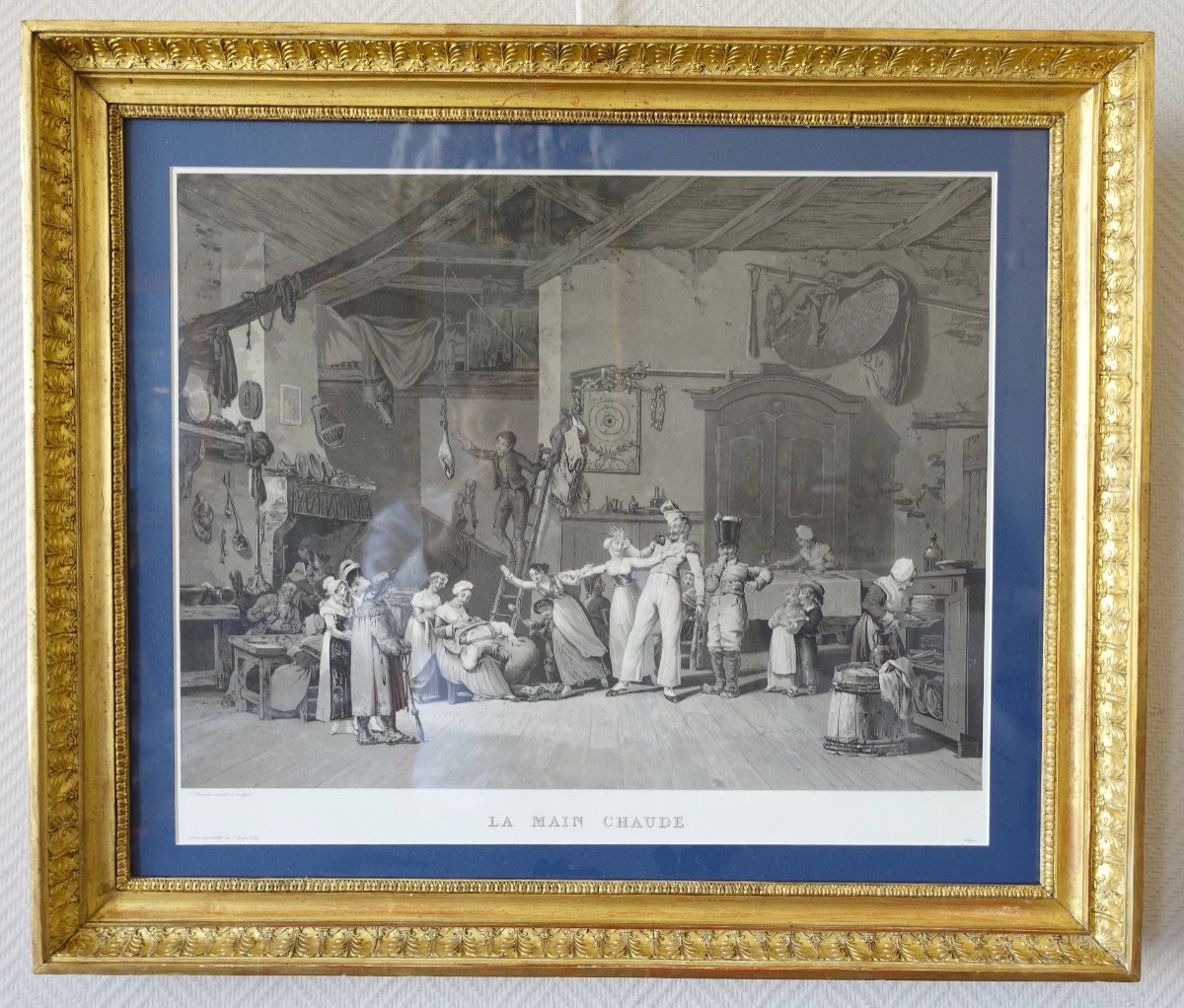 Pair Of Empire Engravings: La Main Chaude And Colin Maillard Golden Wood Frames 72.5 X 62.5cm-photo-2