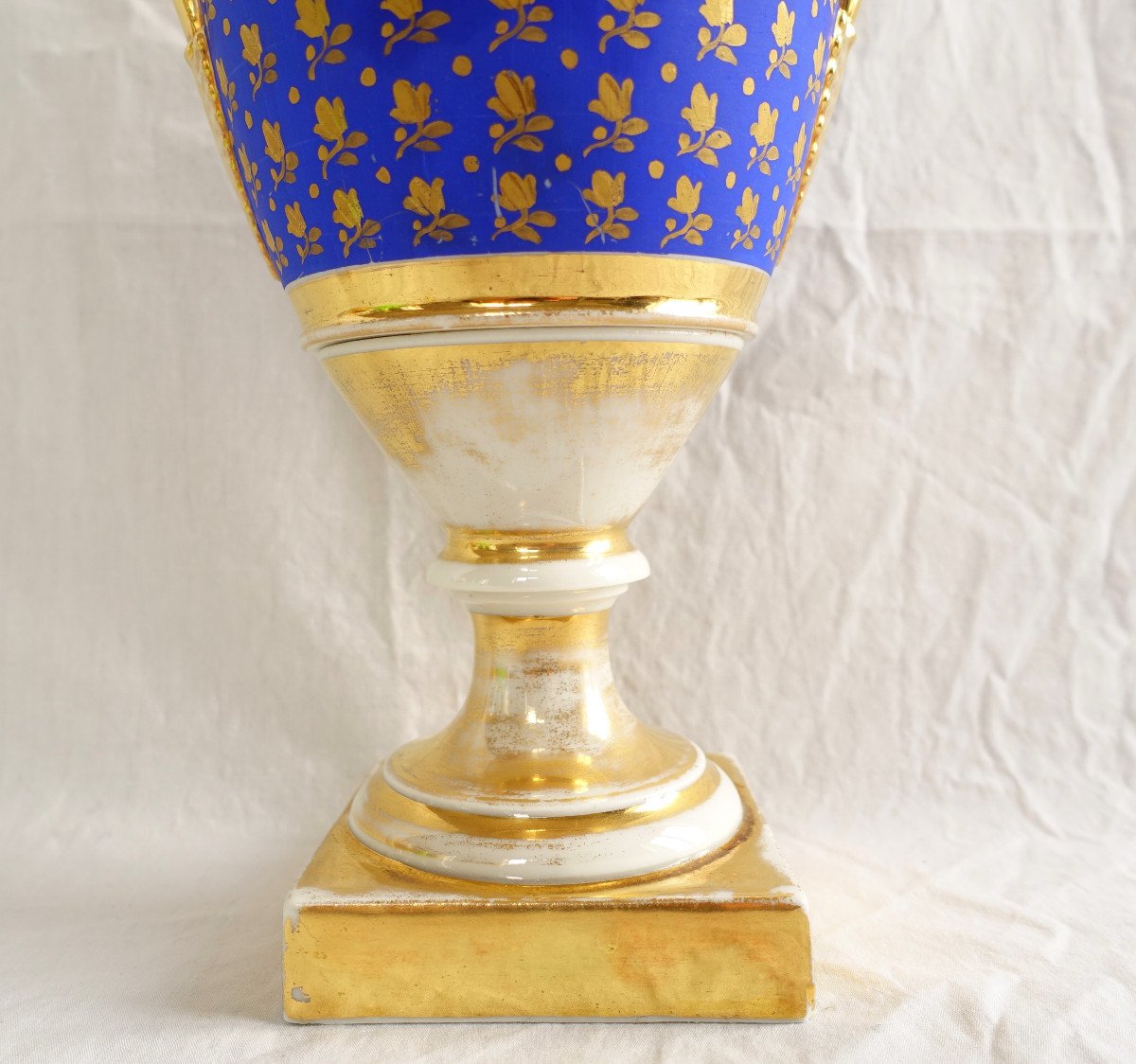Grand Vase à l'Antique En Porcelaine De Paris Bleu Et Or, époque Empire Restauration-photo-7