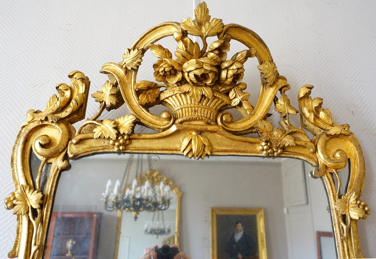 Grand Miroir Provencal d'époque Louis XV En Bois Doré Richement Sculpté, Glace Au Mercure-photo-3