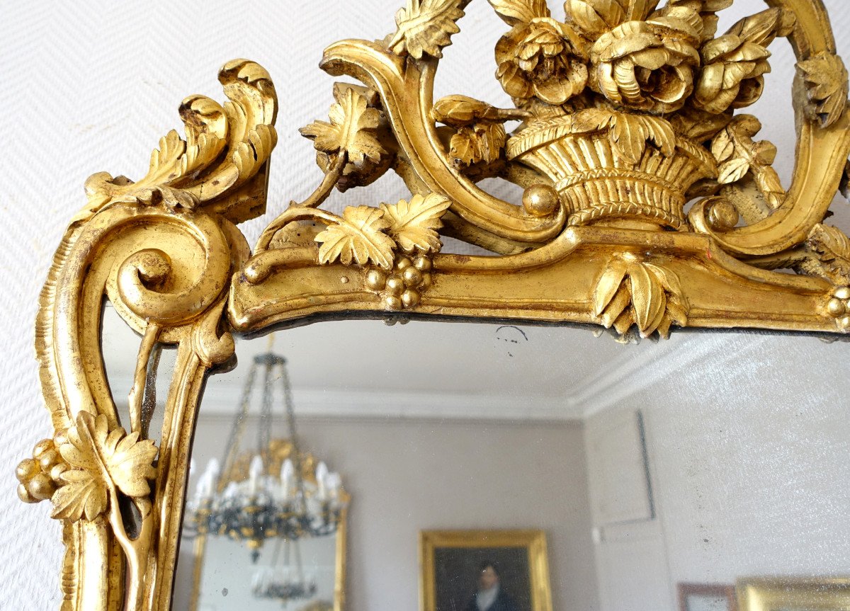 Grand Miroir Provencal d'époque Louis XV En Bois Doré Richement Sculpté, Glace Au Mercure-photo-4