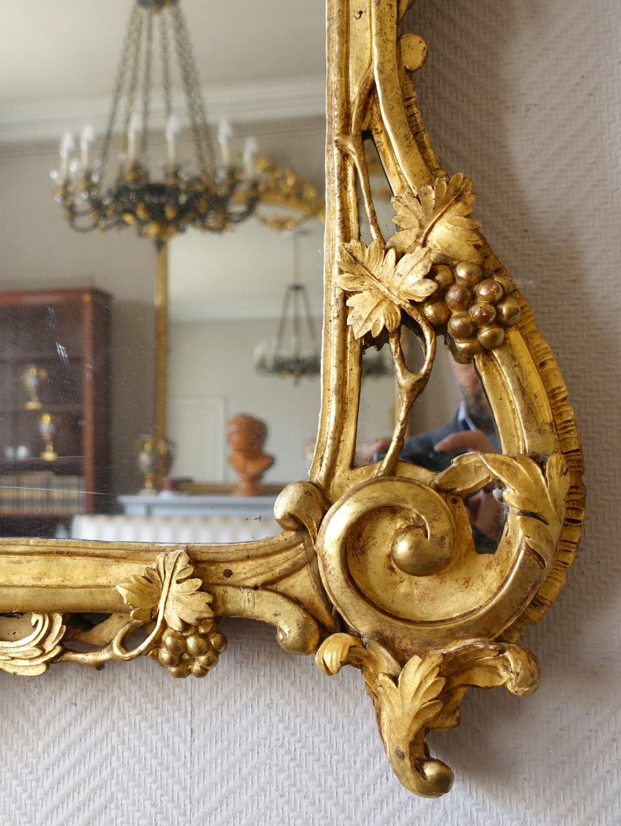 Grand Miroir Provencal d'époque Louis XV En Bois Doré Richement Sculpté, Glace Au Mercure-photo-5