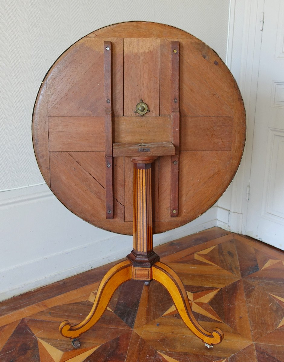 Louis XVI Directoire Period Tea Table Pedestal Table In Lemon Tree Marquetry - Circ 1790-photo-4