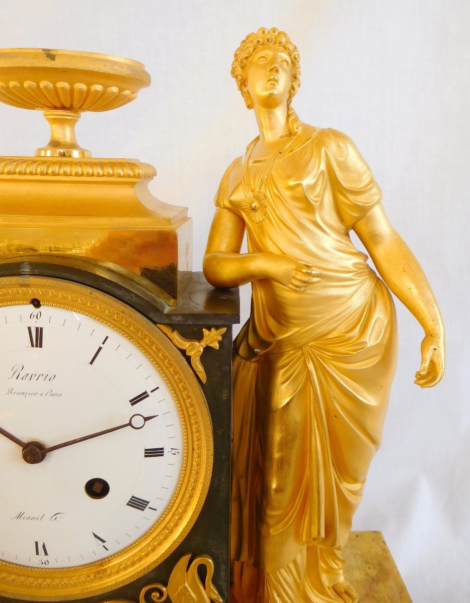 Ravrio & Mesnil : Pendule d'époque Empire En Bronze Patiné Et Doré Au Mercure - Signée-photo-4