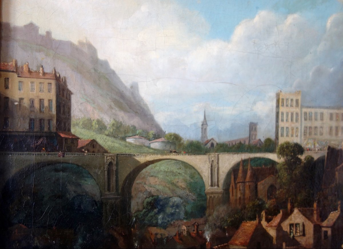 Importante Huile Sur Toile Vue De Ville Par J. Paul Martin - Datée De 1857 - 91cm X 124cm-photo-2