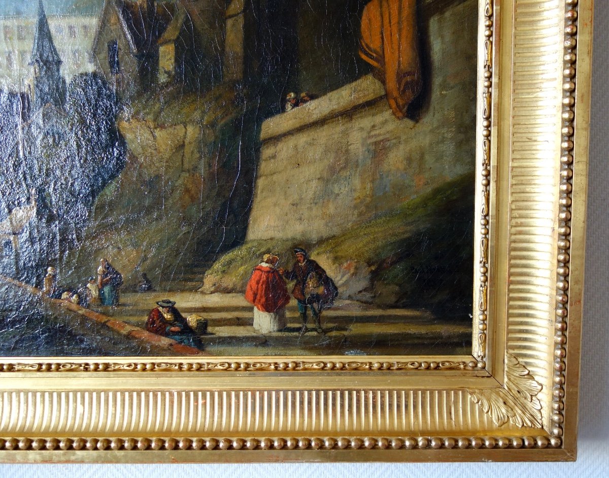 Importante Huile Sur Toile Vue De Ville Par J. Paul Martin - Datée De 1857 - 91cm X 124cm-photo-6