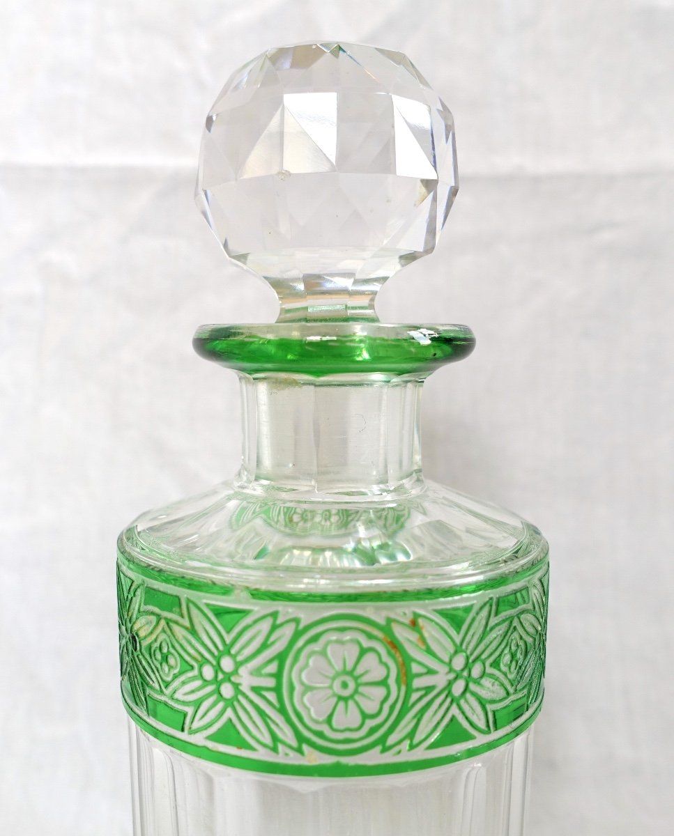 Cristal De Baccarat : Rare Flacon à Parfum Overlay Vert, Modèle Empire - 15,8cm-photo-2