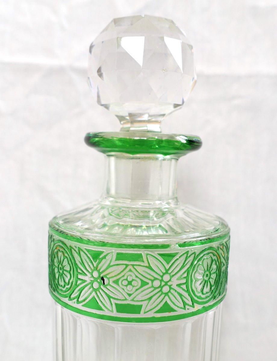 Cristal De Baccarat : Rare Flacon à Parfum Overlay Vert, Modèle Empire - 15,8cm-photo-3