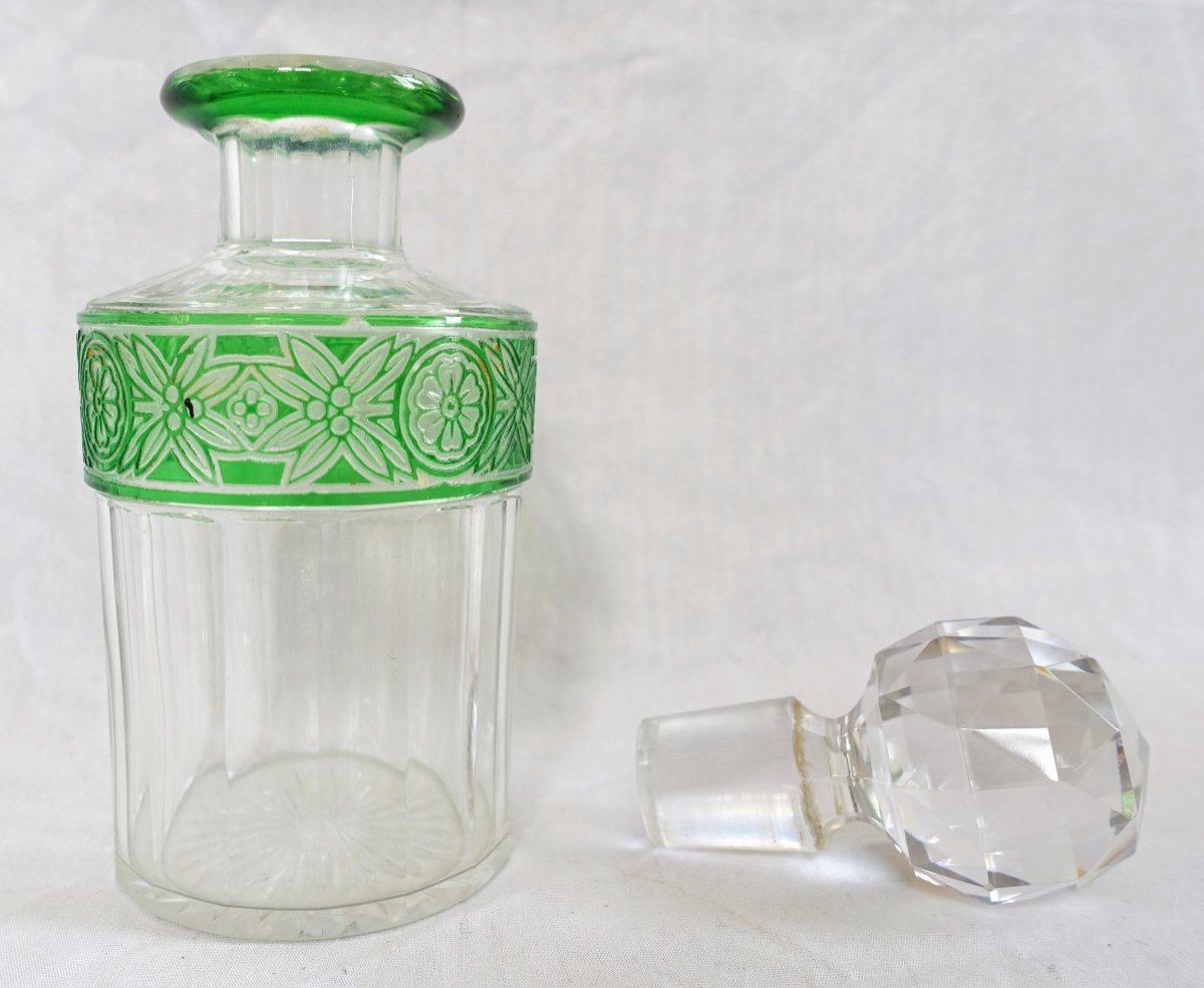 Cristal De Baccarat : Rare Flacon à Parfum Overlay Vert, Modèle Empire - 15,8cm-photo-4