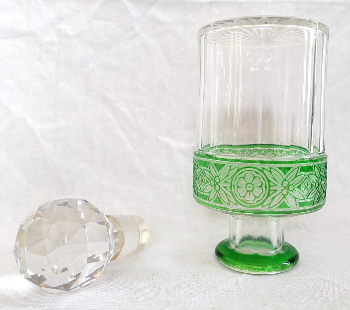 Cristal De Baccarat : Rare Flacon à Parfum Overlay Vert, Modèle Empire - 15,8cm-photo-3