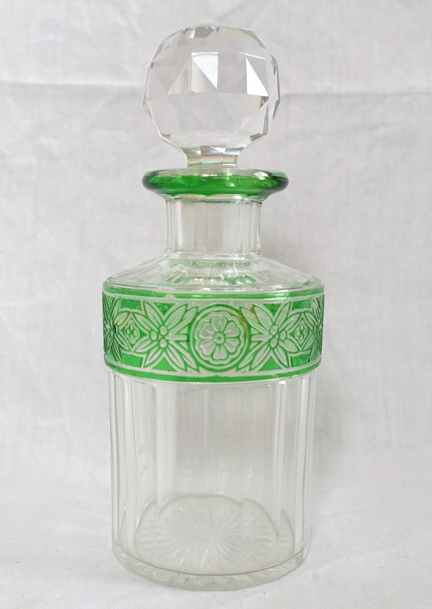 Cristal De Baccarat : Rare Flacon à Parfum Overlay Vert, Modèle Empire - 15,8cm