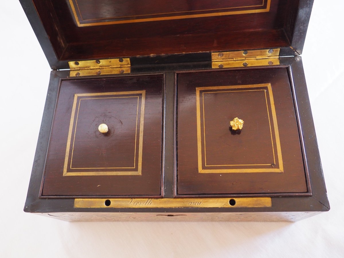 Vervelle Aîné : Boîte à Thé En Marqueterie Boulle, époque XIXe Siècle Vers 1840 - 1850-photo-4