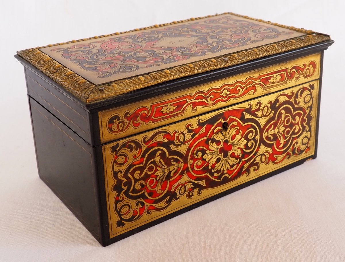 Vervelle Aîné : Boîte à Thé En Marqueterie Boulle, époque XIXe Siècle Vers 1840 - 1850