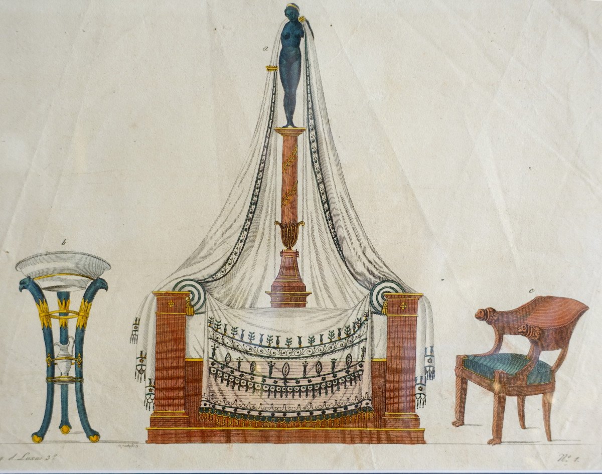 La Mésangère - Meubles Et Objets De Goût Au Début 19e, Gravures Polychromes Cadre Bois Doré 4/7-photo-4