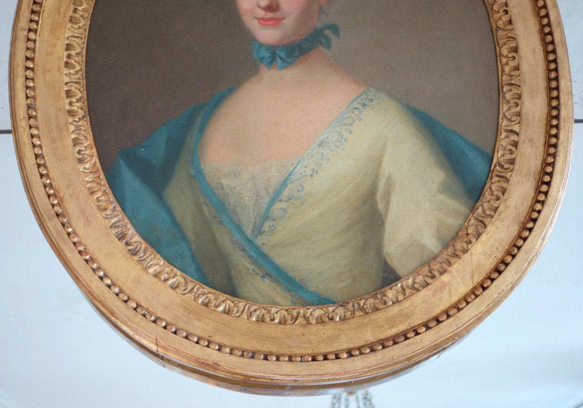 Ecole Française Du 18e Siècle, Portrait d'Aristocrate d'époque Louis XV-photo-3