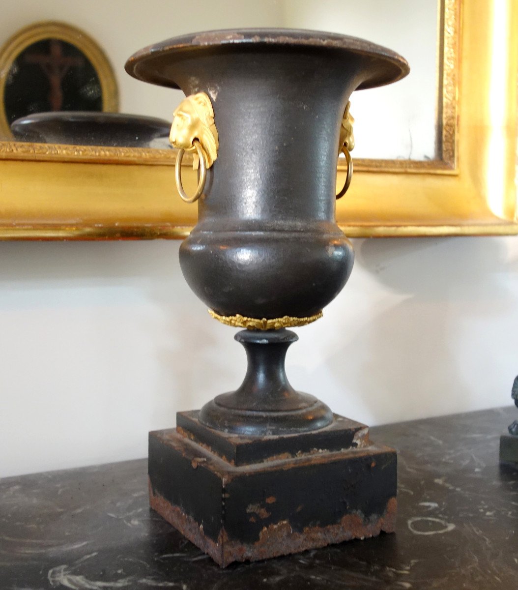 Rare Vase En Fonte De Fer Et Bronze Doré d'époque Empire-photo-2
