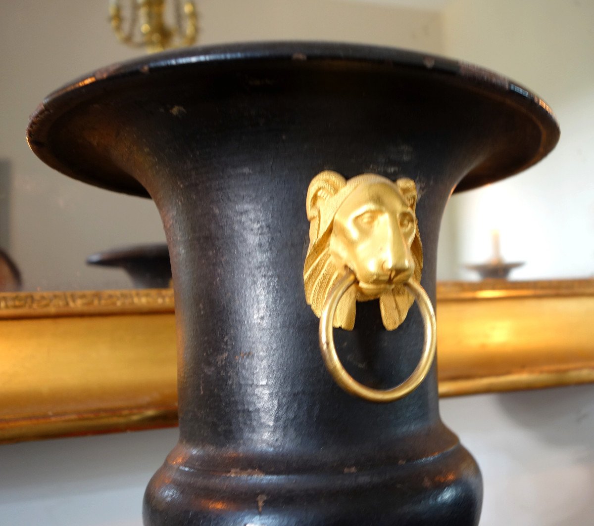 Rare Vase En Fonte De Fer Et Bronze Doré d'époque Empire-photo-4
