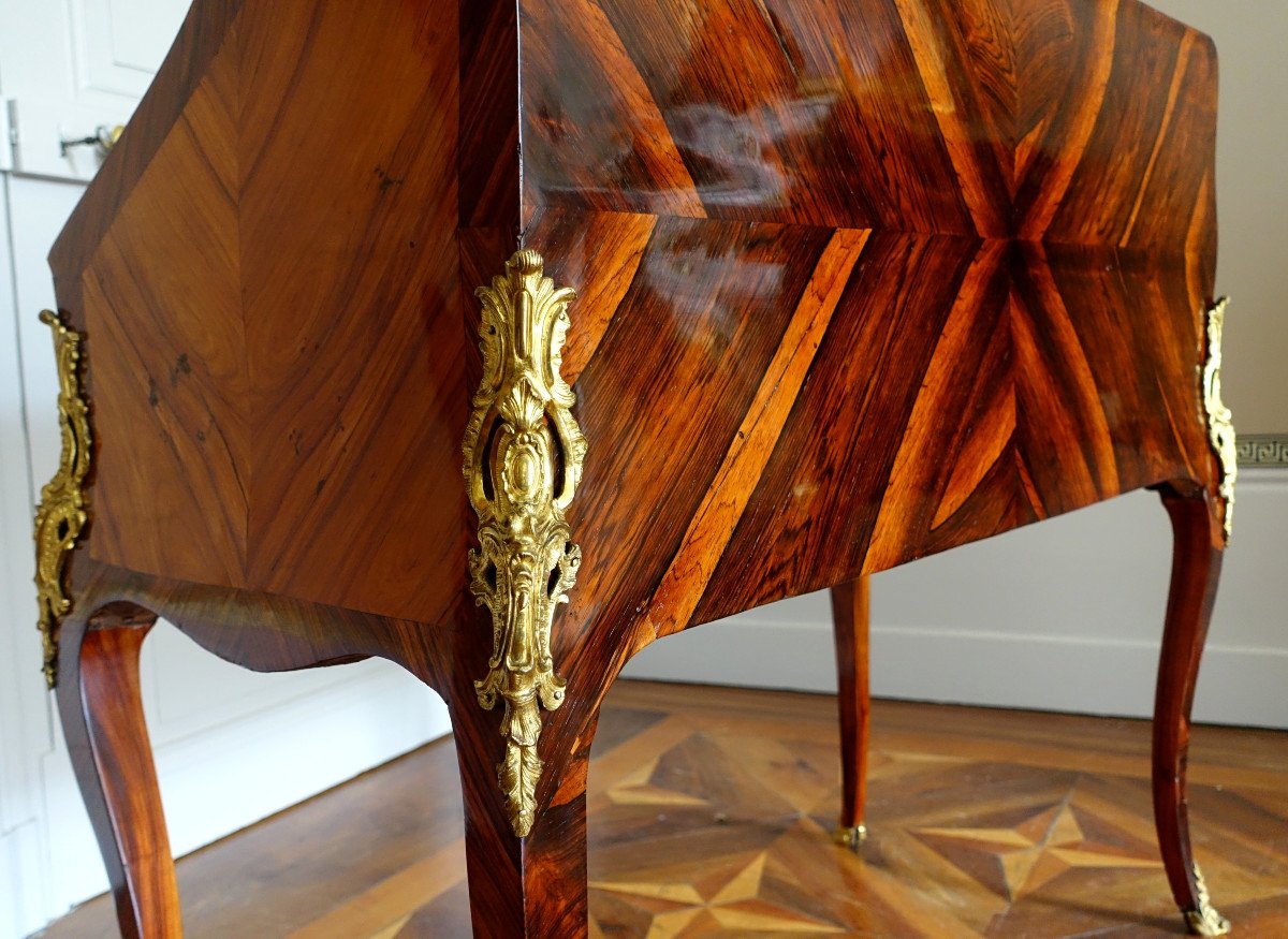 Léonard Boudin - Bureau Dos d'âne d'époque Louis XV En Bois De Violette - Estampillé-photo-5