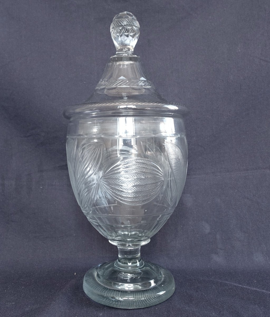Large Empire Period Drageoir In Cut Glass From Le Creusot, 31cm-photo-2