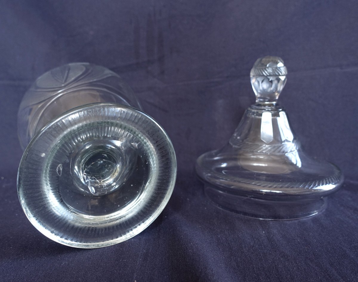 Large Empire Period Drageoir In Cut Glass From Le Creusot, 31cm-photo-3