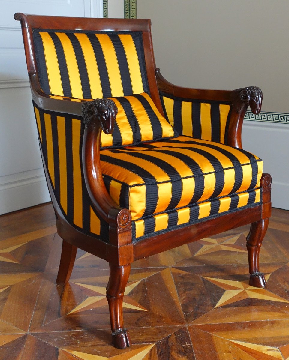 Bergère - Fauteuil De Bureau d'époque Consulat Empire En Acajou Attribuée à Jacob Frères