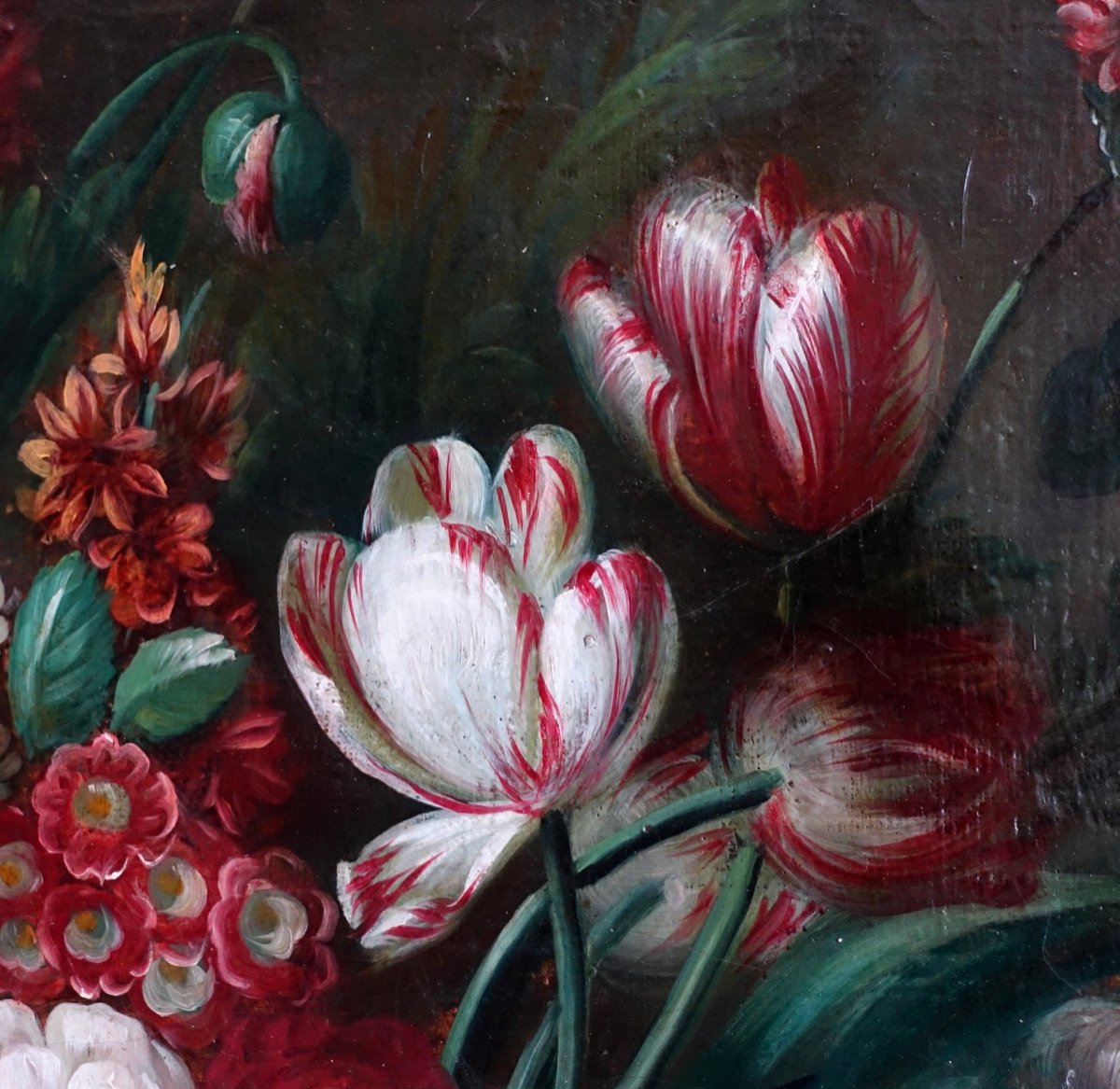 Ecole Française Du XIXe Siècle, Grande Nature Morte Aux Fleurs, Cadre Louis XVI 61cm X 82cm-photo-5
