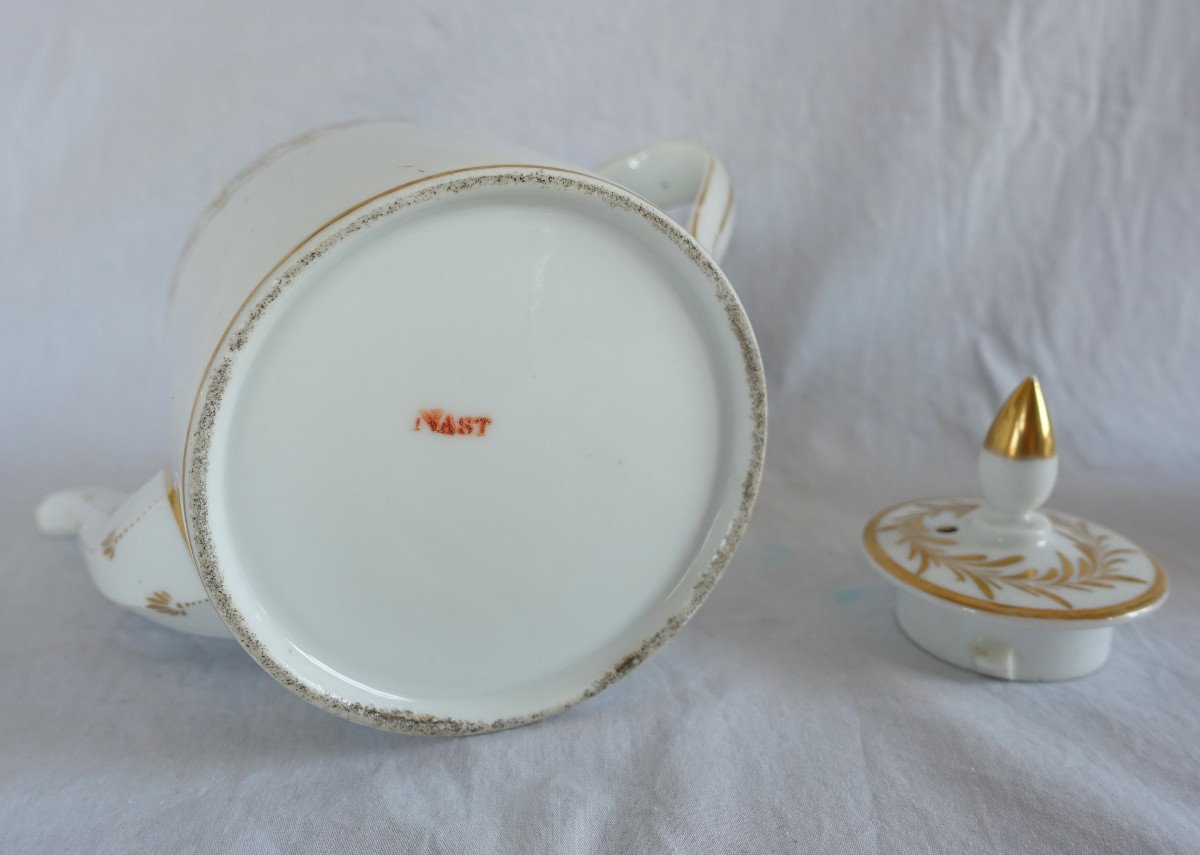Manufacture Nast - Verseuse Theière Porcelaine De Paris Dorée à l'Or - époque Empire - Signée-photo-2