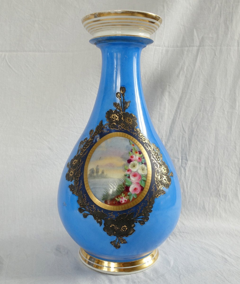 Pair Of Important Paris Porcelain Potiche Vases, Napoleon III Period - 33cm-photo-3