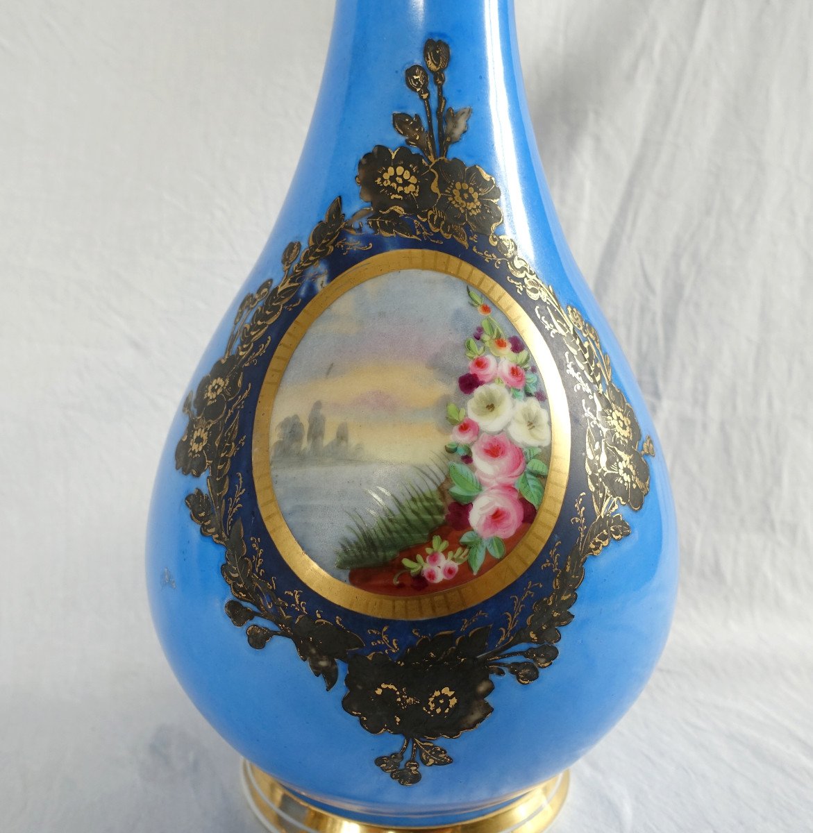 Pair Of Important Paris Porcelain Potiche Vases, Napoleon III Period - 33cm-photo-4