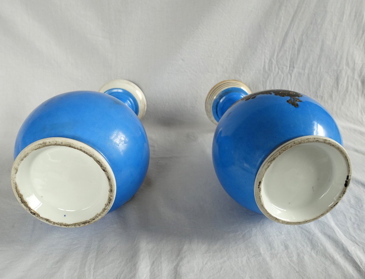Pair Of Important Paris Porcelain Potiche Vases, Napoleon III Period - 33cm-photo-2