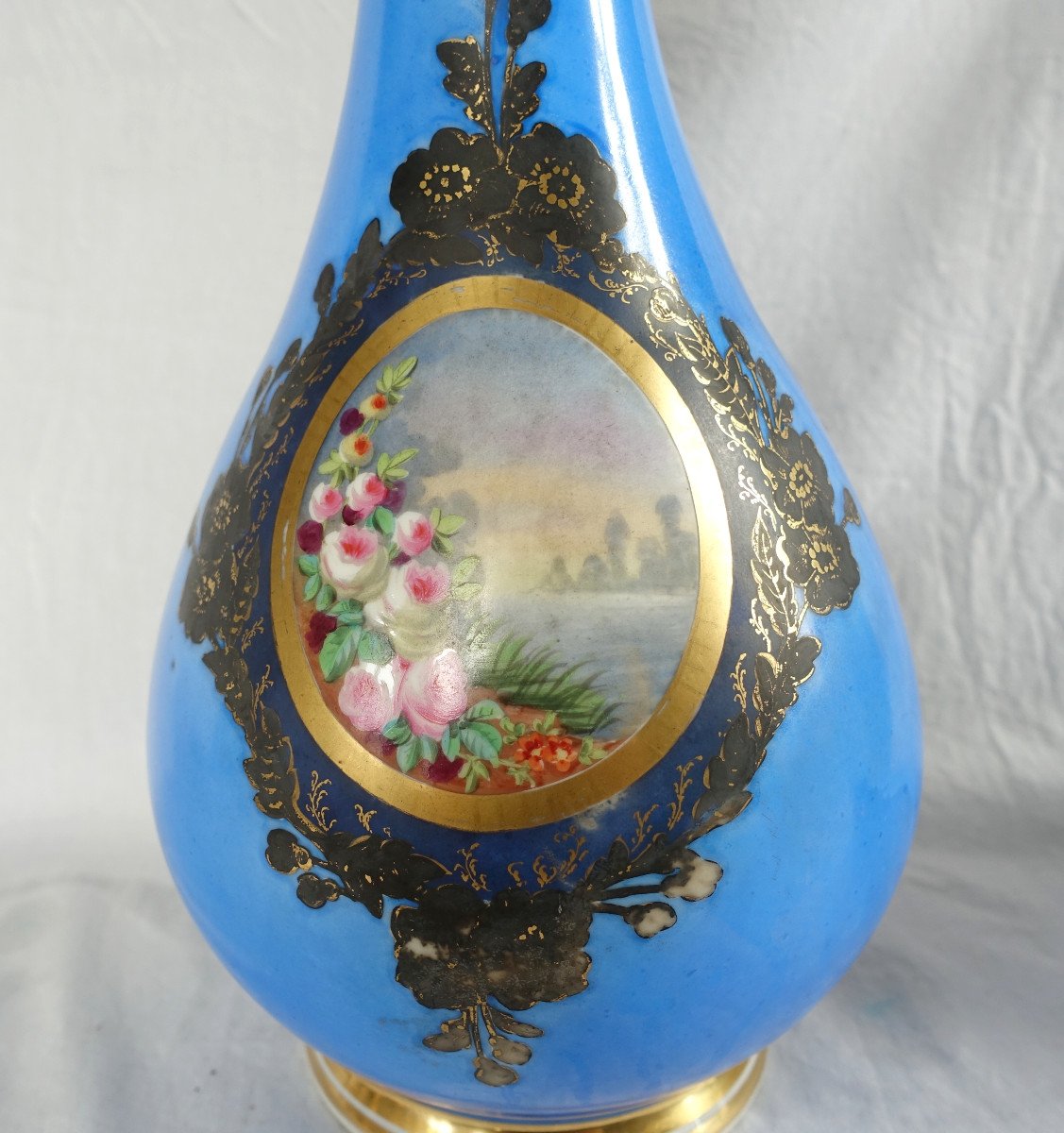 Pair Of Important Paris Porcelain Potiche Vases, Napoleon III Period - 33cm-photo-4