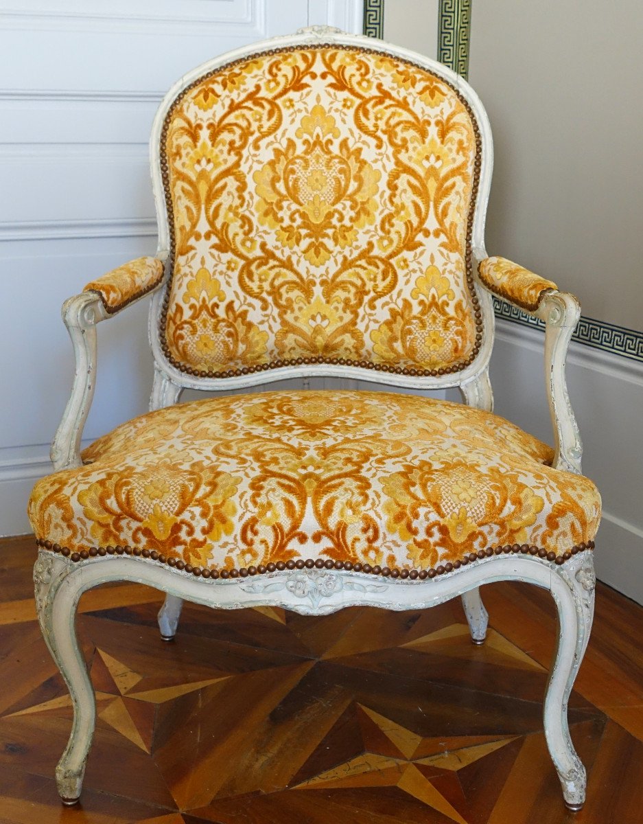   Fauteuil à La Reine d'époque Louis XV, Velours Frappé-photo-4