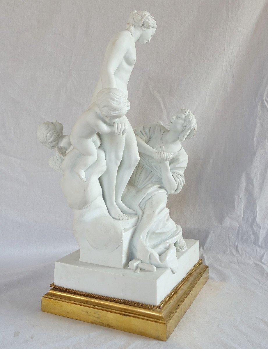 Large Biscuit Porcelain, Allegory Of Falconet Sculpture - Louis XVI Style Gilt Bronze-photo-1