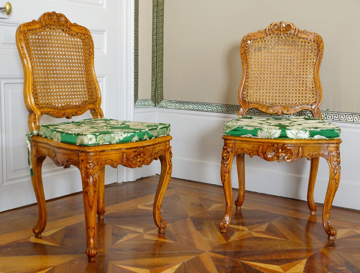 Suite De 6 Chaises Chaises Cannées de salle à manger d'époque Régence Louis XV -photo-2