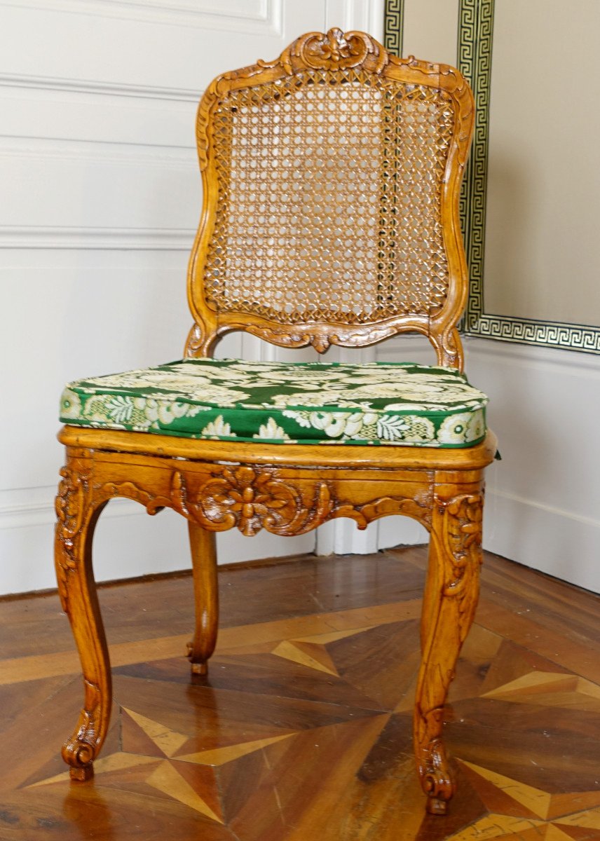 Suite De 6 Chaises Chaises Cannées de salle à manger d'époque Régence Louis XV -photo-4