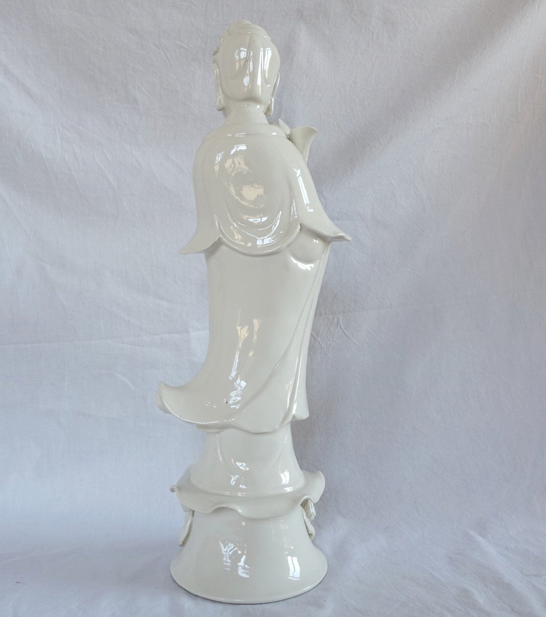 Statue Guanyin 50cm En Porcelaine Blanc De Chine  - Décor De Chinoiseries / Cabinet Chinois-photo-4
