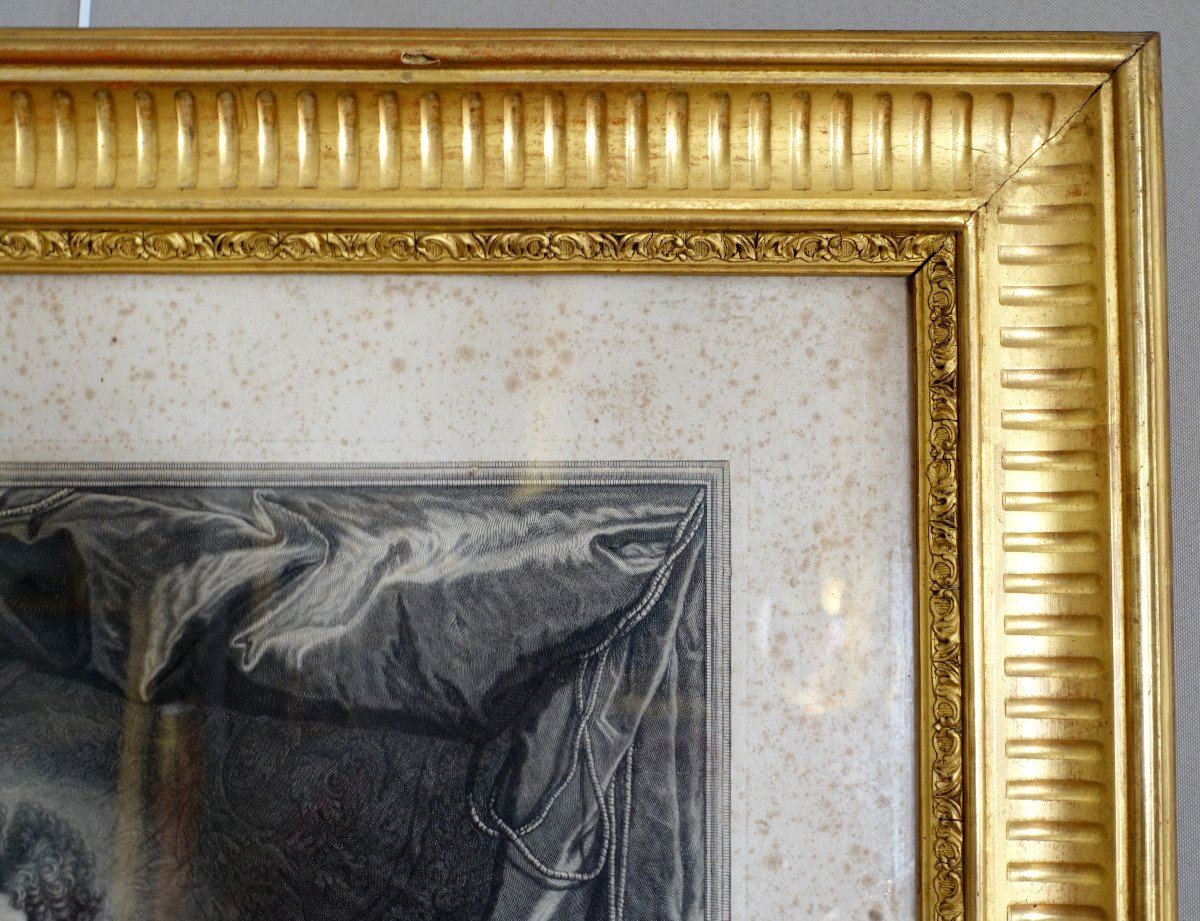 Large Royalist Engraving King Louis XIV In Majesty, Gilded Wooden Frame 82x99.5cm-photo-4