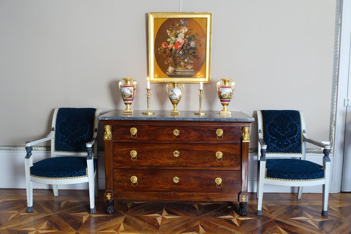  Pair Of Gilded And Polychrome Paris Porcelain Vases, Restoration Period 32.5cm-photo-7
