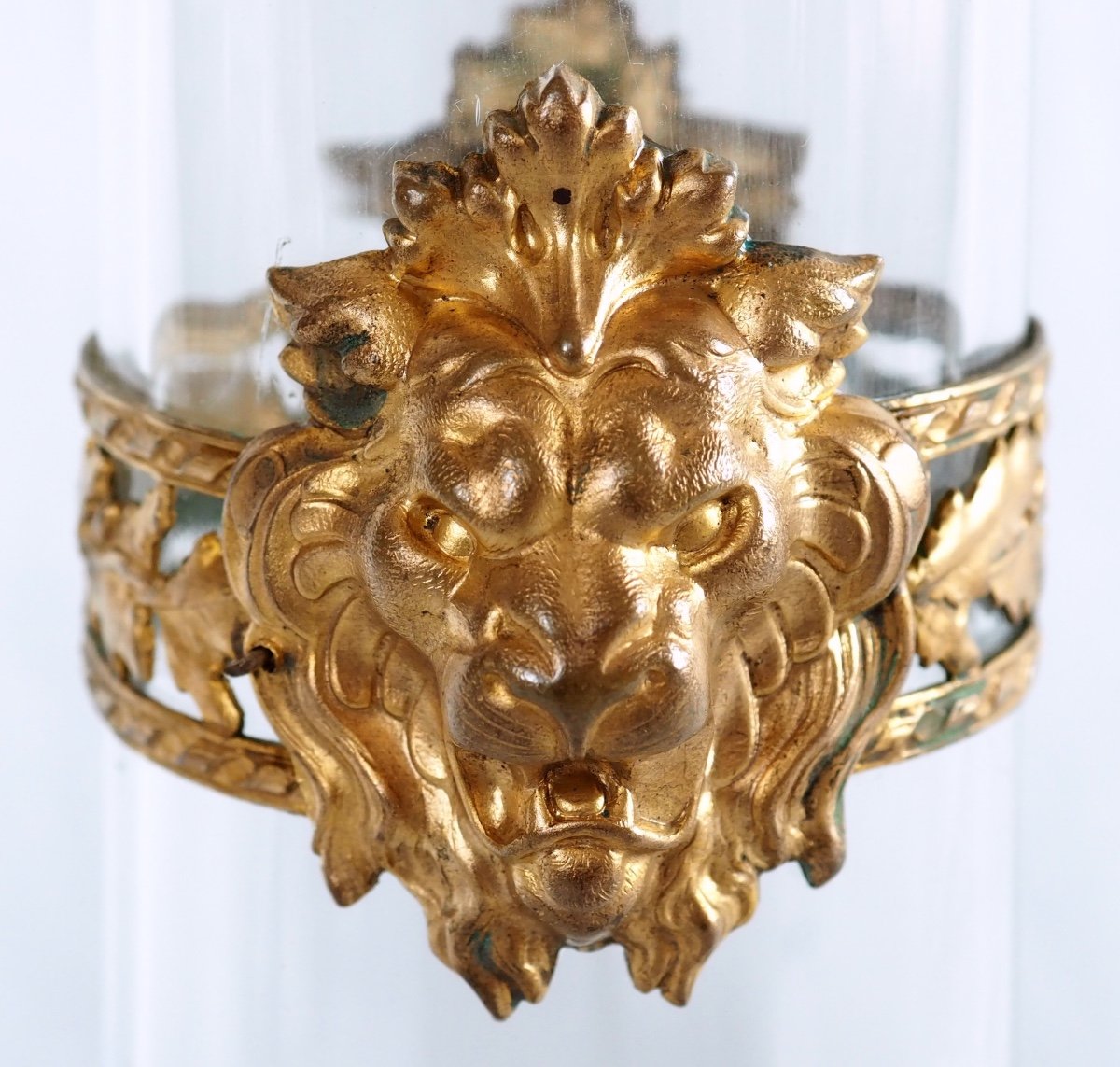 Tall Cut Baccarat Crystal Vase, Gilt Brass Lion's Muzzle Shaped Frame  - Circa 1900-photo-4