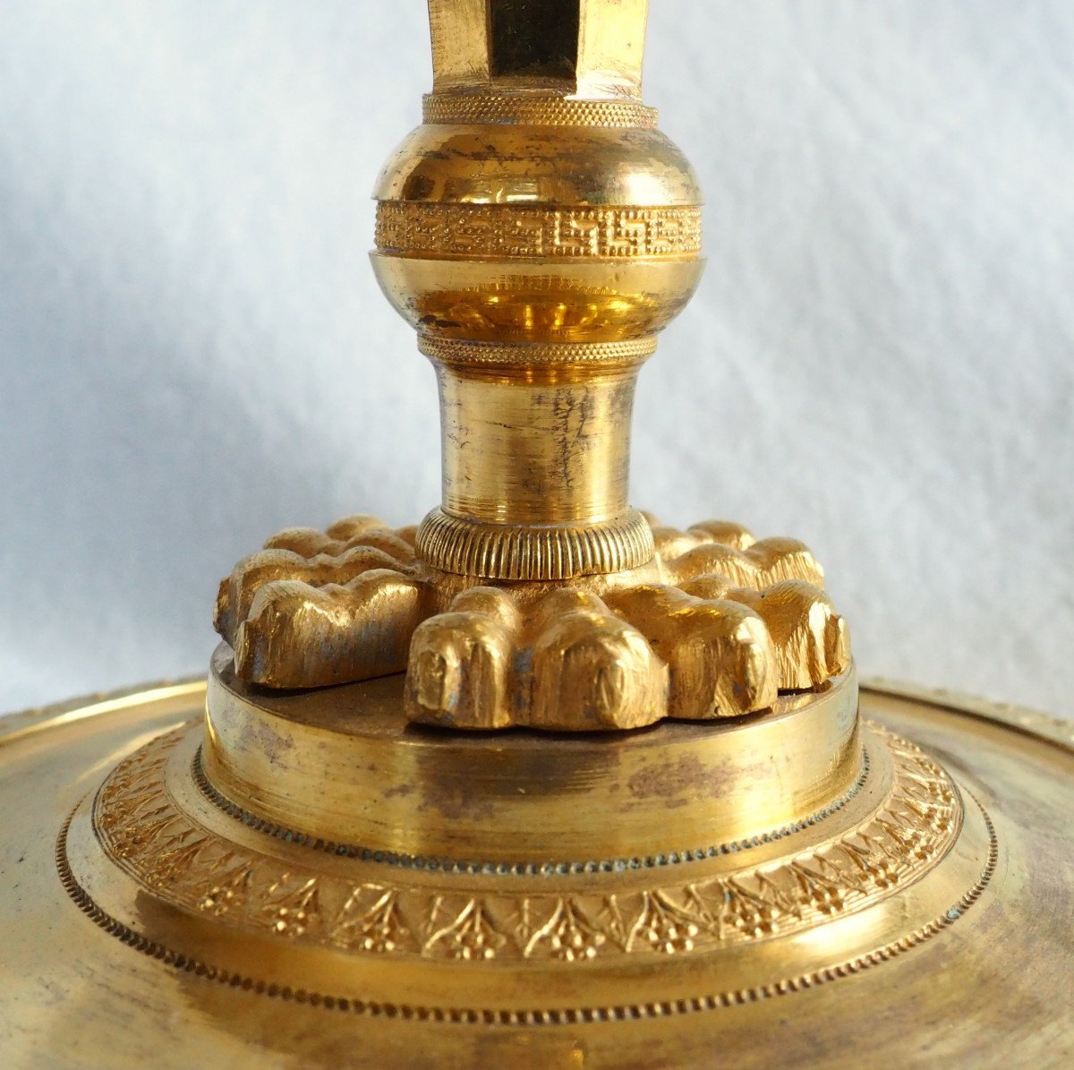 Pair Of Empire Gilt Bronze Candlesticks - Return From Egypt, Consulate Period-photo-3
