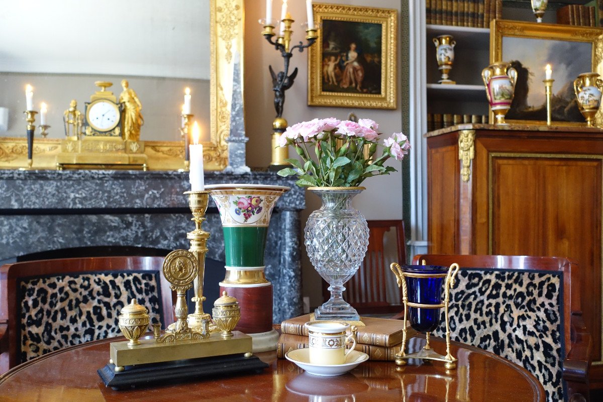 Cornet Vase In Polychrome And Gilded Paris Porcelain - Empire-restoration Period-photo-8