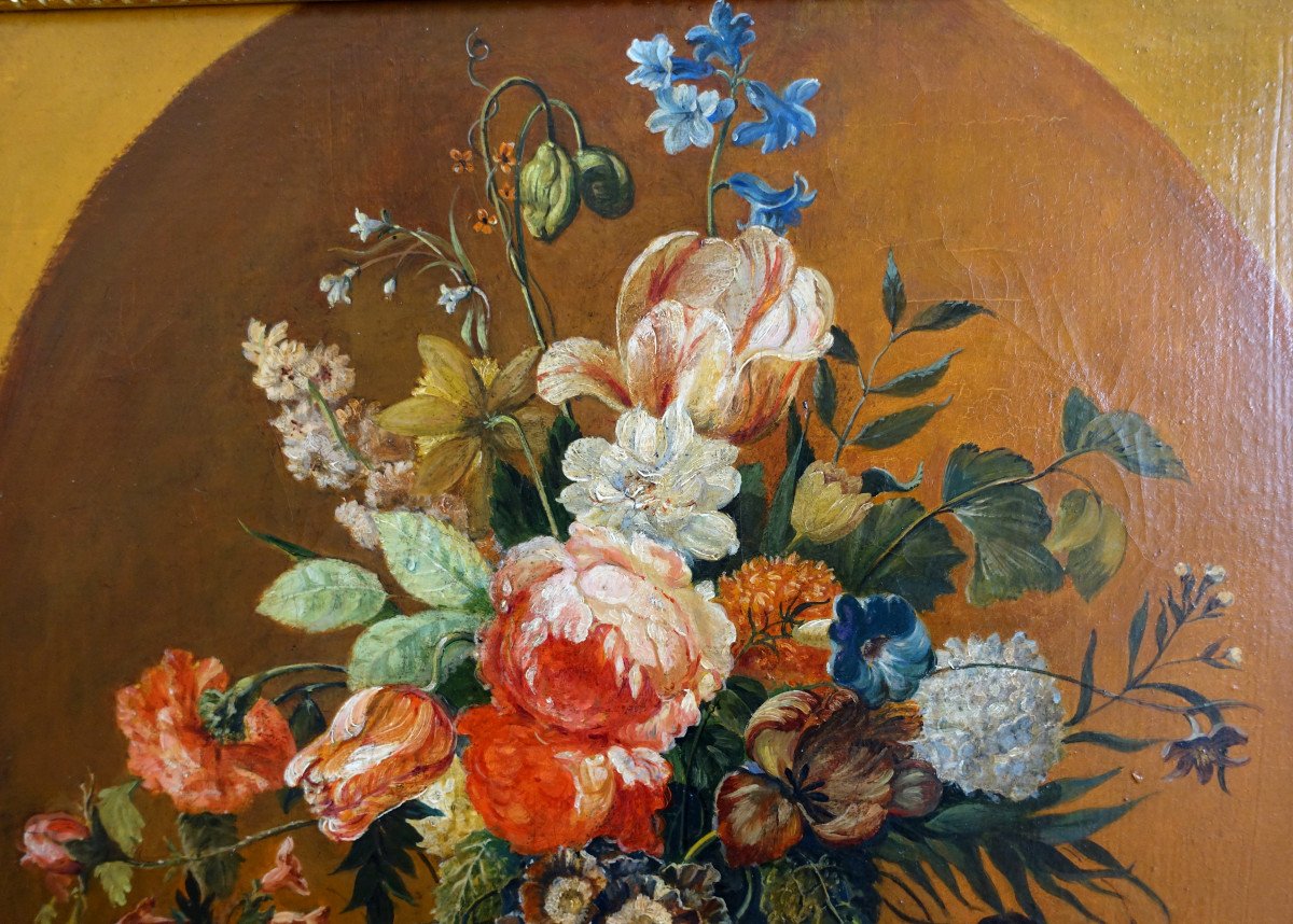 Ecole Française Du 18e,  Suiveur De Vallayer Coster Tableau De Fleurs, Huile Sur Toile 69x63cm-photo-1