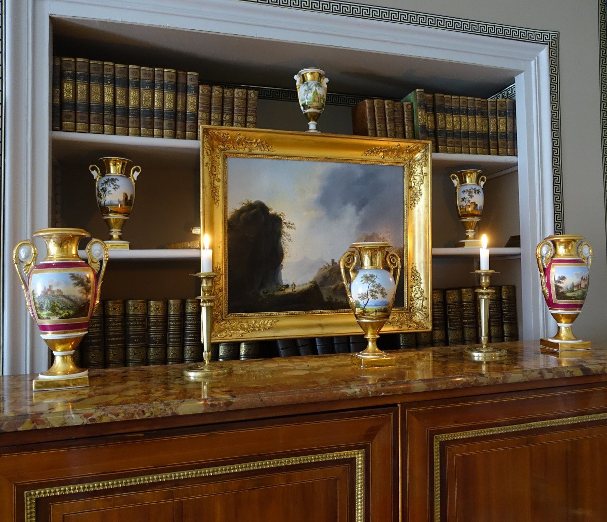 Empire Vase With "turning Landscape" In Paris Porcelain - Early 19th Century, 30cm-photo-8