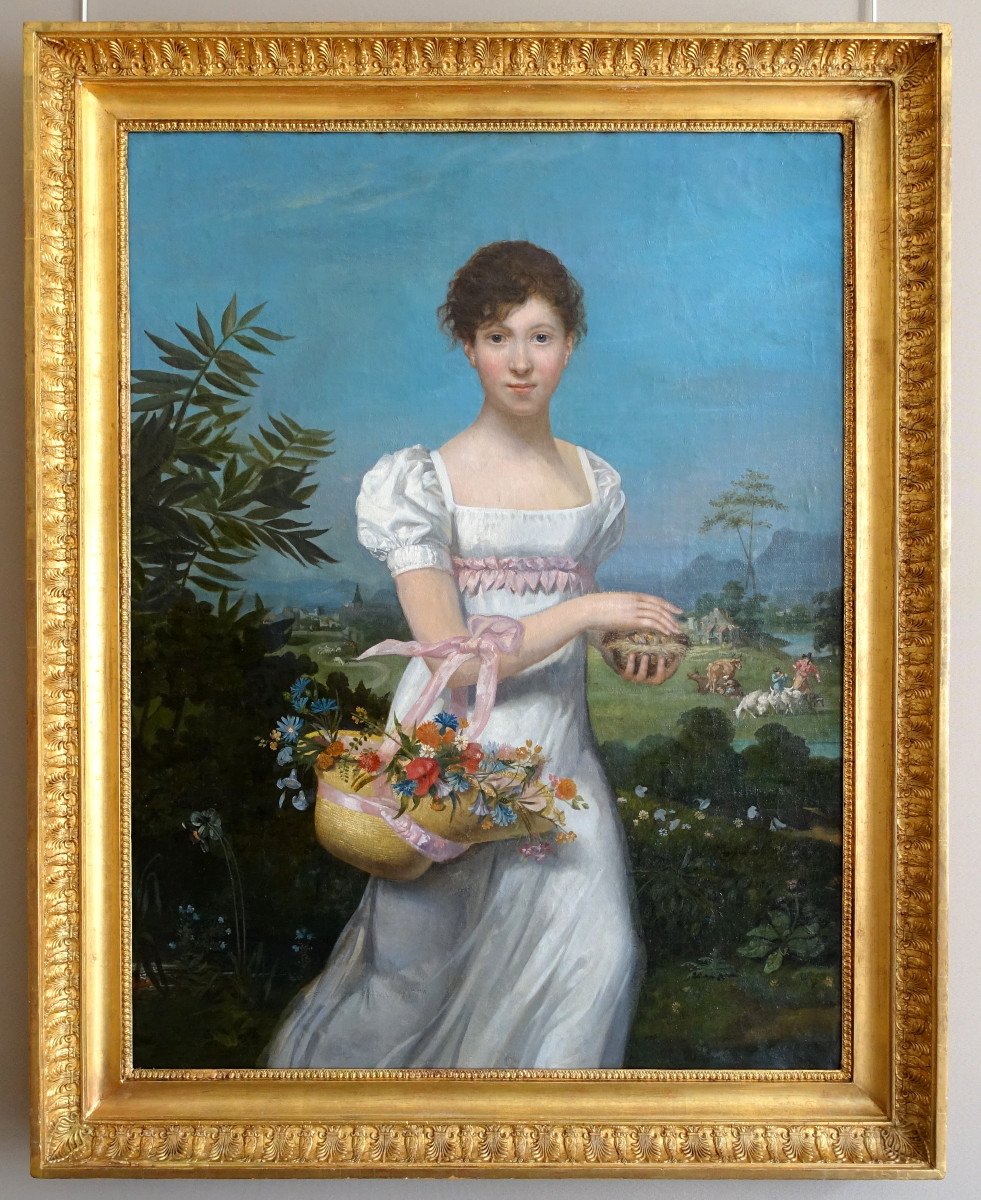 Large Portrait Of A Young Lady From The Empire Period - Allegory Of Fertility Hst 108x135cm-photo-2
