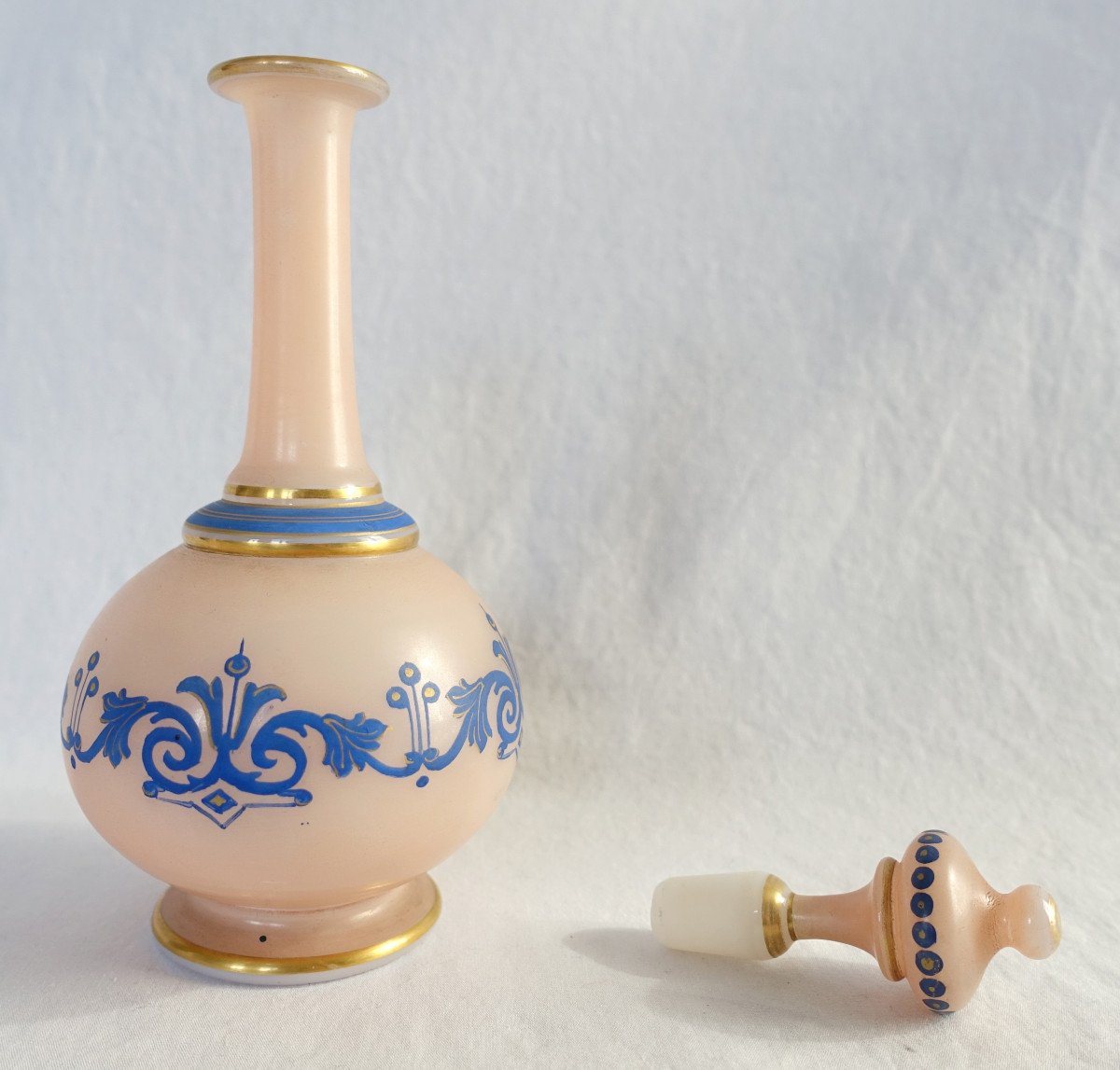 Baccarat - Painted Opaline Liquor Decanter - Paper Label, Circa 1880-photo-4