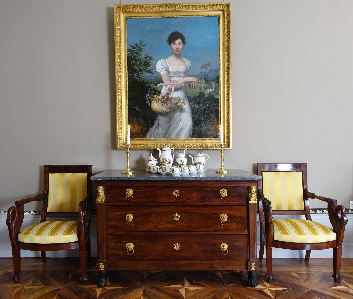 Service à Café Moka Empire En Porcelaine De Paris Dorée à l'Or Fin & Paysages Italiens, Ca 1820-photo-8