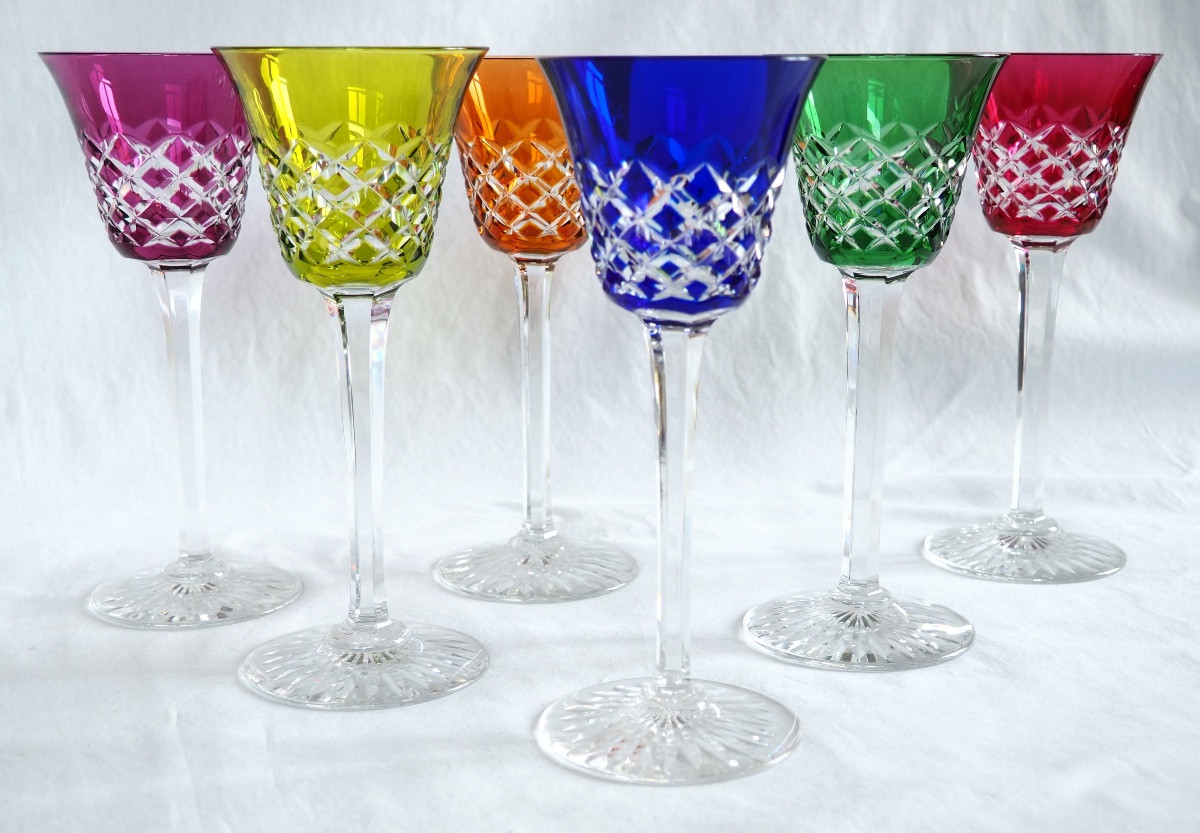 6 Verres à Vin Du Rhin En Cristal De Baccarat Modèle Burgos - 19,5cm